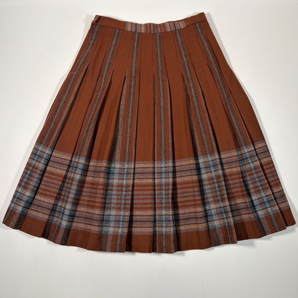 Pendleton Wool Pleated Plaid Skirt Rust Brown Dark Academia Old Money Vintage 6 - Picture 2 of 7